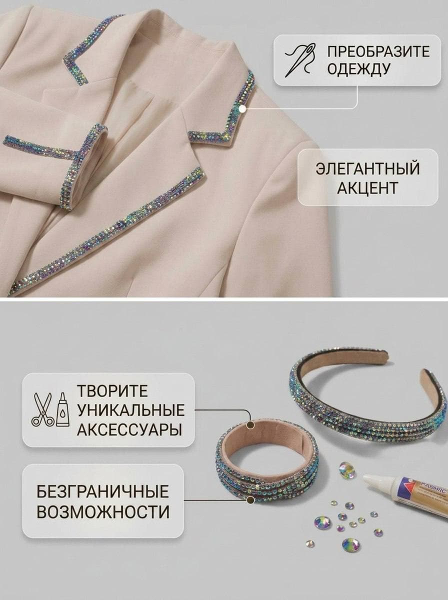 Стразовый шнур 50м серебряный хамелеон
