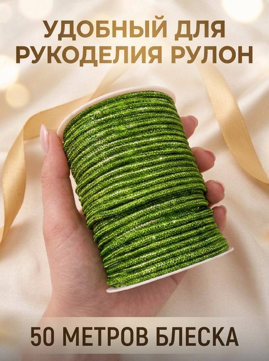 Стразовый шнур 50м светло-зеленый